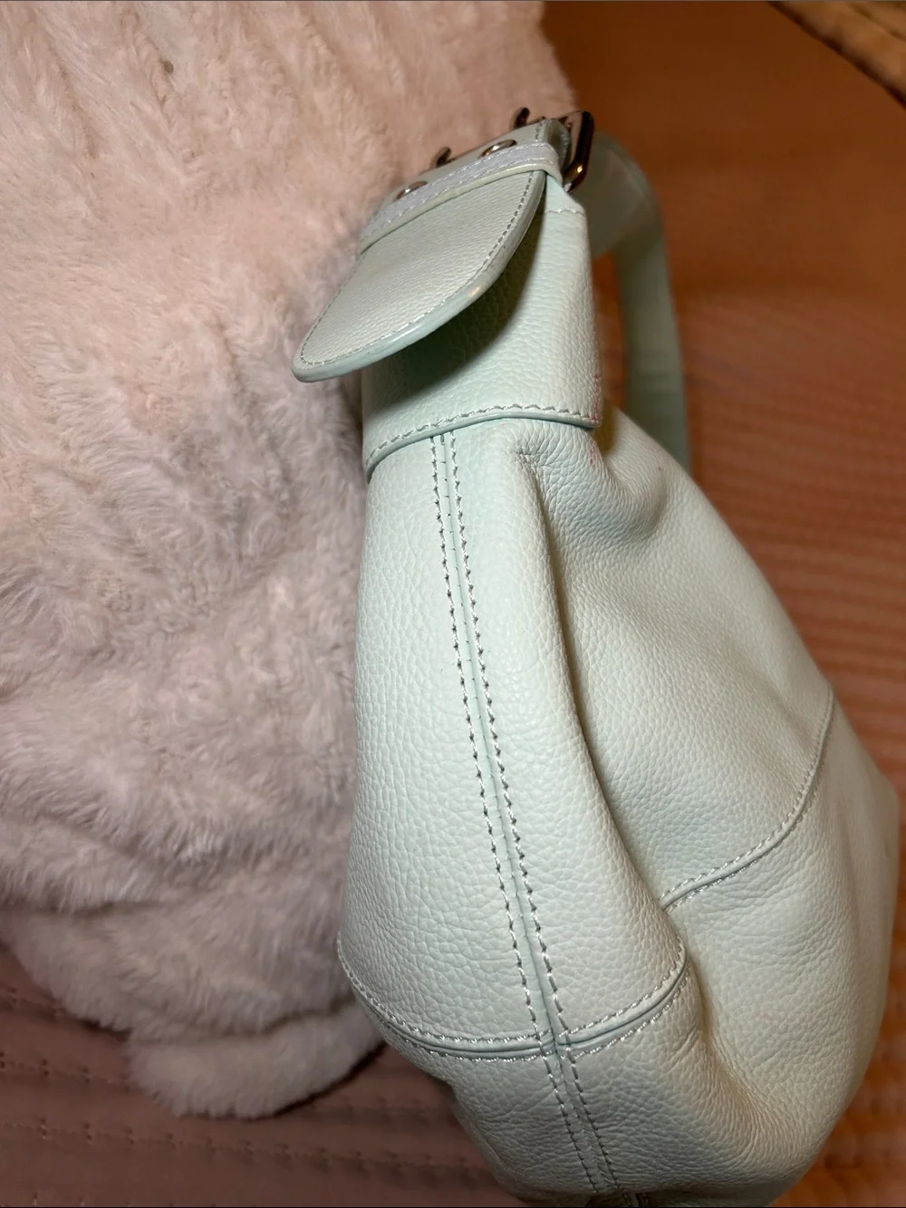 200. Furla Mint Green Pebbled Leather Hobo Bag with COA
